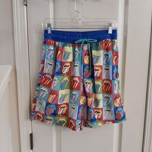 Rolling Stones Surf & Licks Multicolor Tongue Print Swim Trunks Board Shorts S
